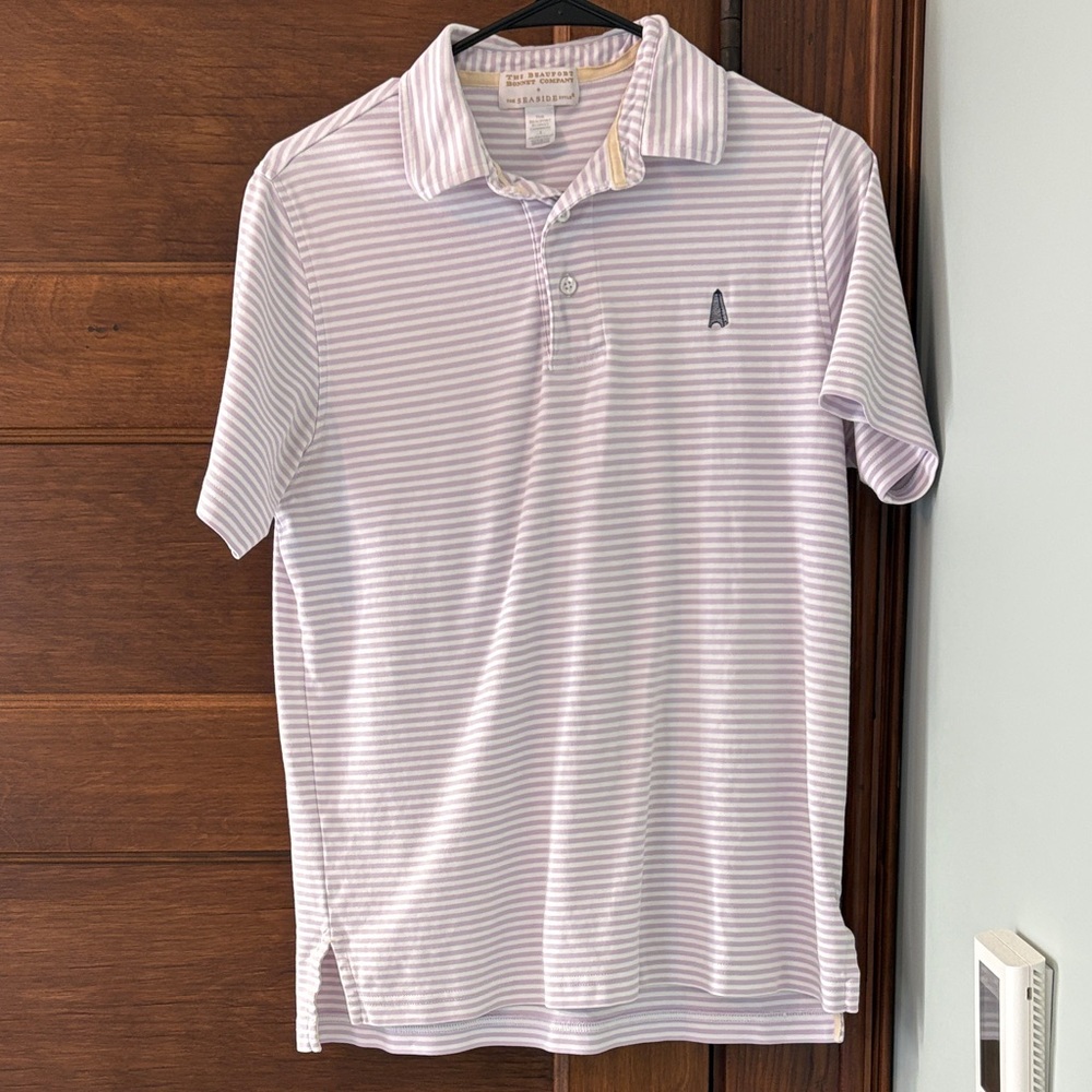 The Beaufort Bonnet Company Lavender and White Striped Polo